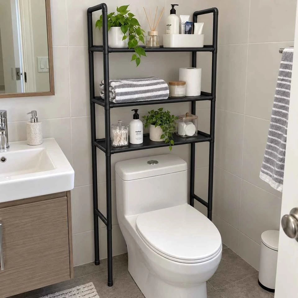 Over-the-Toilet Storage Rack – Metal Tubes & Non-Woven Fabric Sh