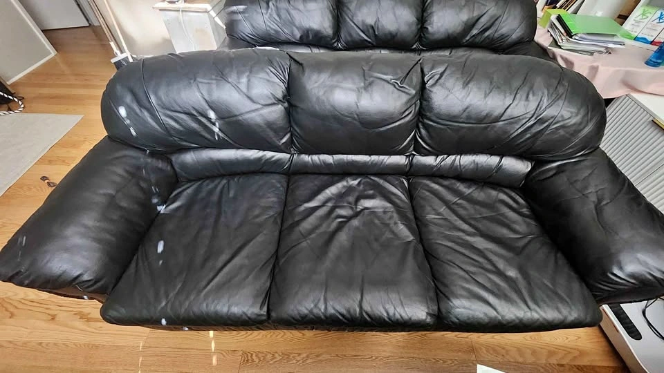 2 Black Leather Sofa / Couch – 3 Seat