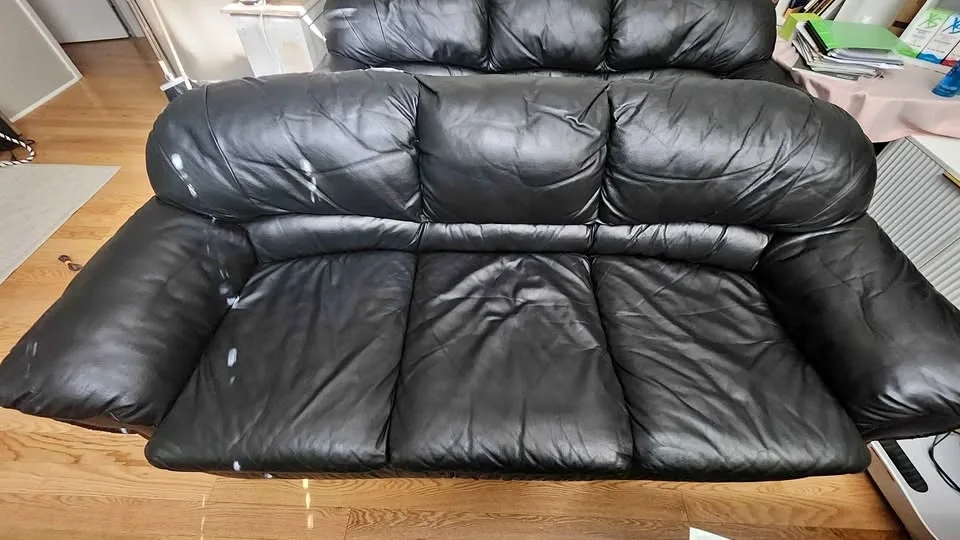 2 Black Leather Sofa / Couch – 3 Seat