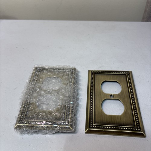 2-Pack Duplex Outlet Cover Plate, Antique Brass Metal - photo 3