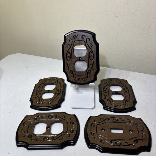 5-Piece Vintage Faux Wood Design Wall Outlet & Switch Covers