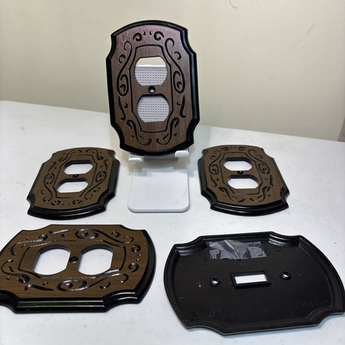 5-Piece Vintage Faux Wood Design Wall Outlet & Switch Covers - photo 3
