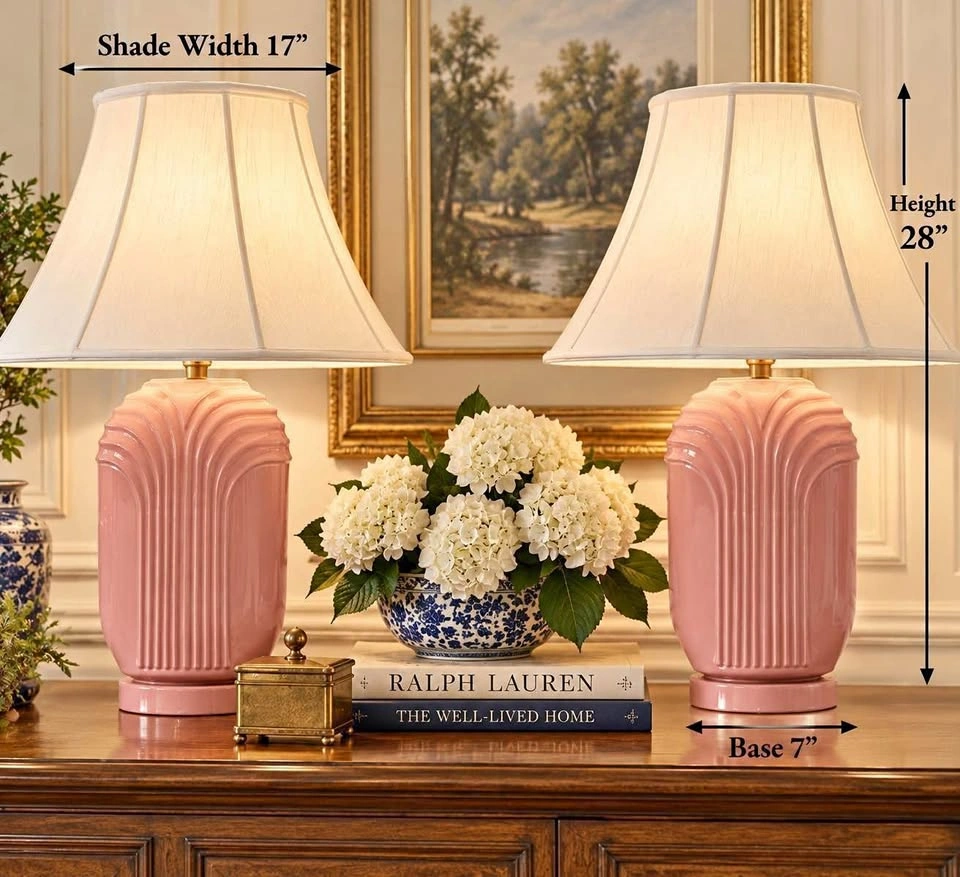 Table Lamps PAIR Ceramic Fluted Shell Design 1980’s