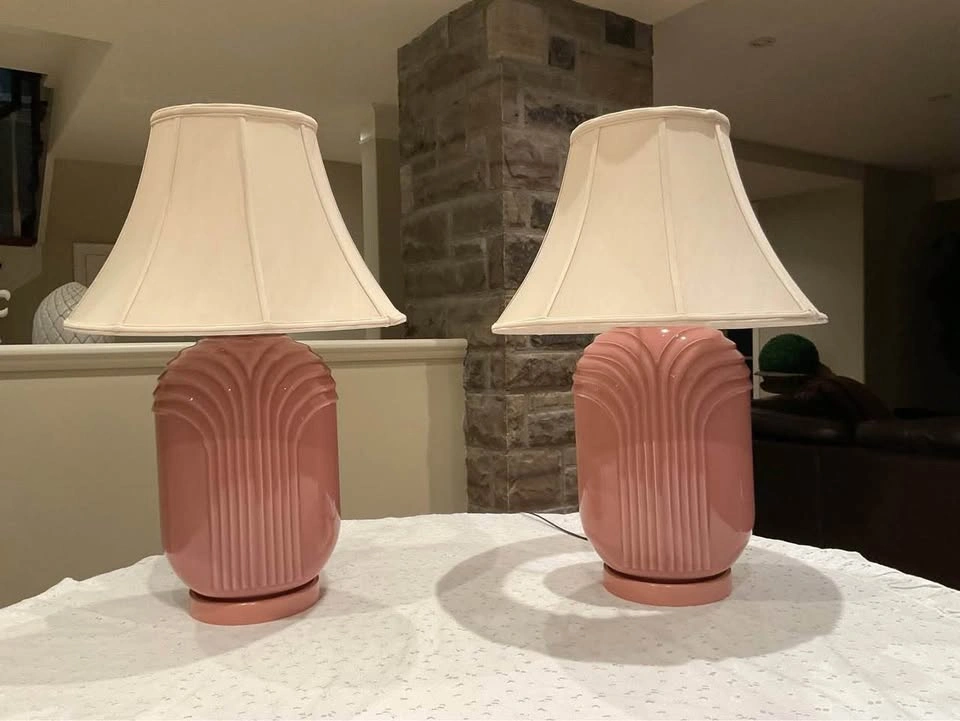 Table Lamps PAIR Ceramic Fluted Shell Design 1980’s - photo 4