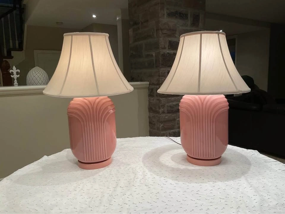 Table Lamps PAIR Ceramic Fluted Shell Design 1980’s - photo 5