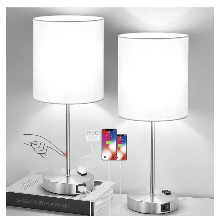 Set of 2 Touch Control Table Lamps with USB & AC Outlet - photo 3