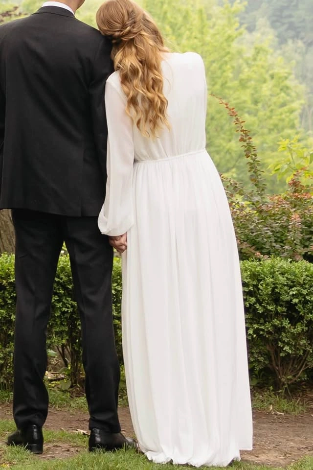 Flowy white chiffon bridal dress - photo 2