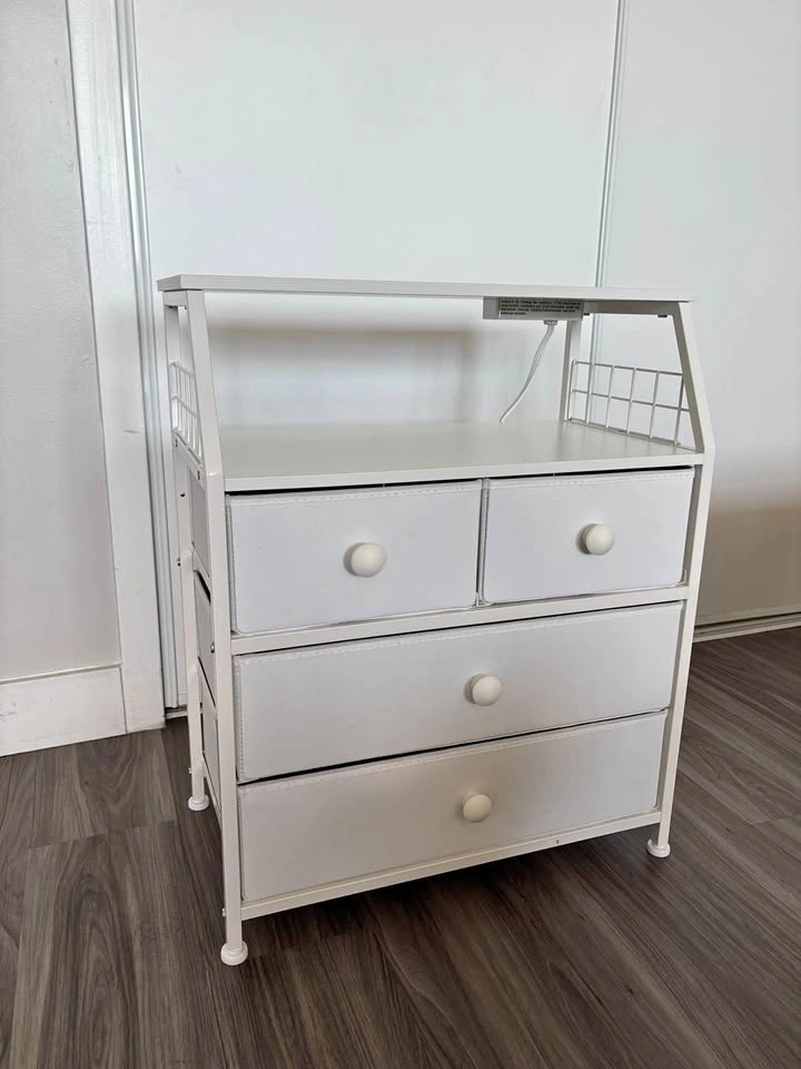 Brand new white nightstand, 4 Drawer, LED Lights
