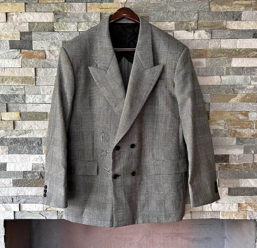 Versace Prince of Wales Check Double-Breasted Blazer Size 52