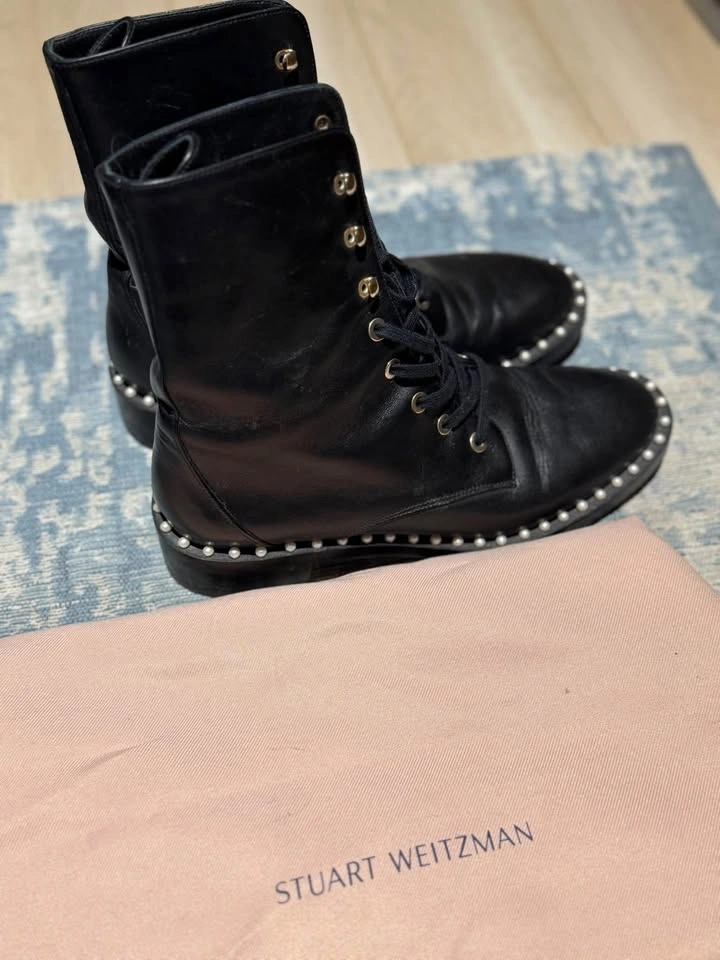 Stuart Weitzman Black Leather Combat Boots- Size 6.5 - photo 2