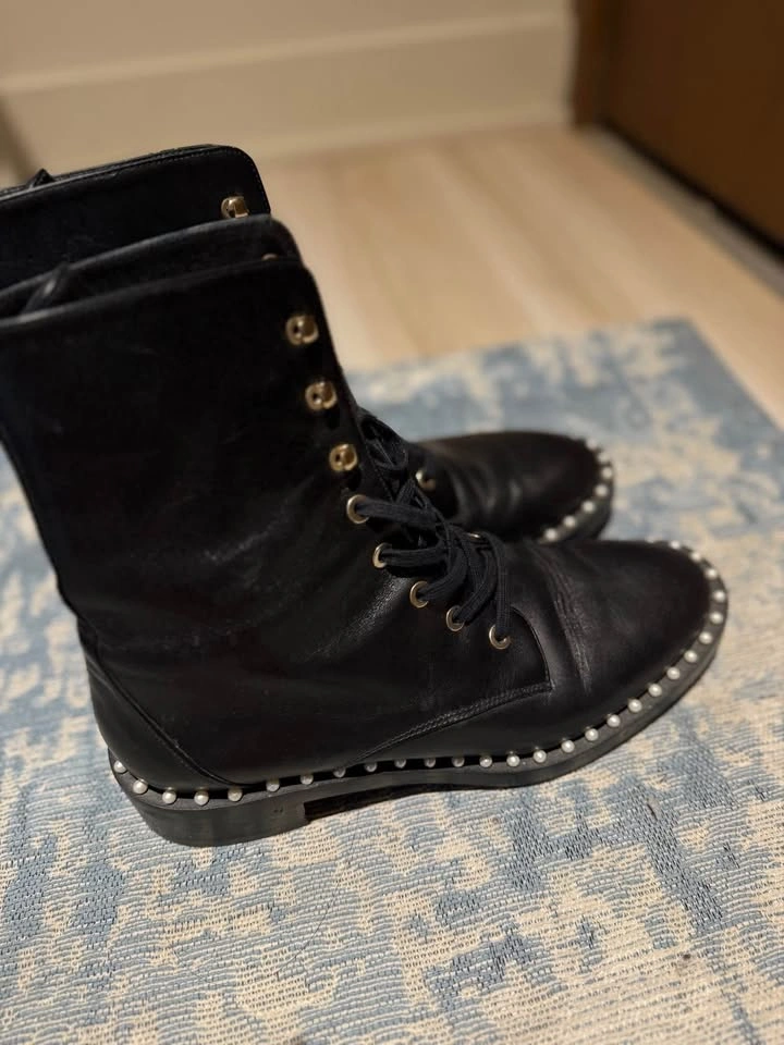 Stuart Weitzman Black Leather Combat Boots- Size 6.5 - photo 3