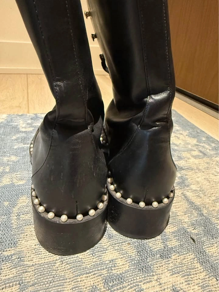 Stuart Weitzman Black Leather Combat Boots- Size 6.5 - photo 4