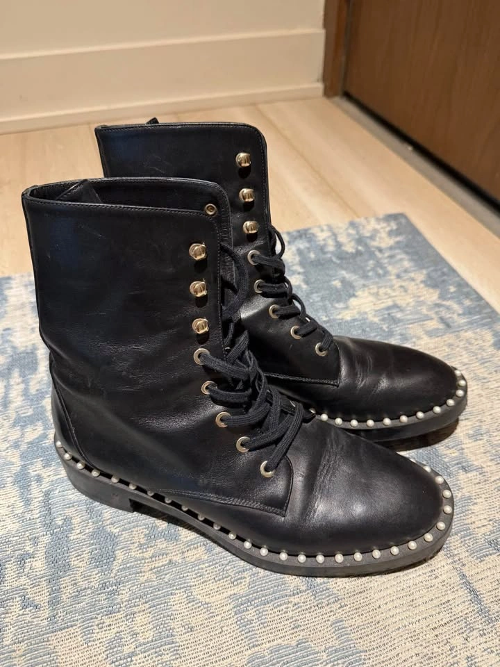 Stuart Weitzman Black Leather Combat Boots- Size 6.5 - photo 5