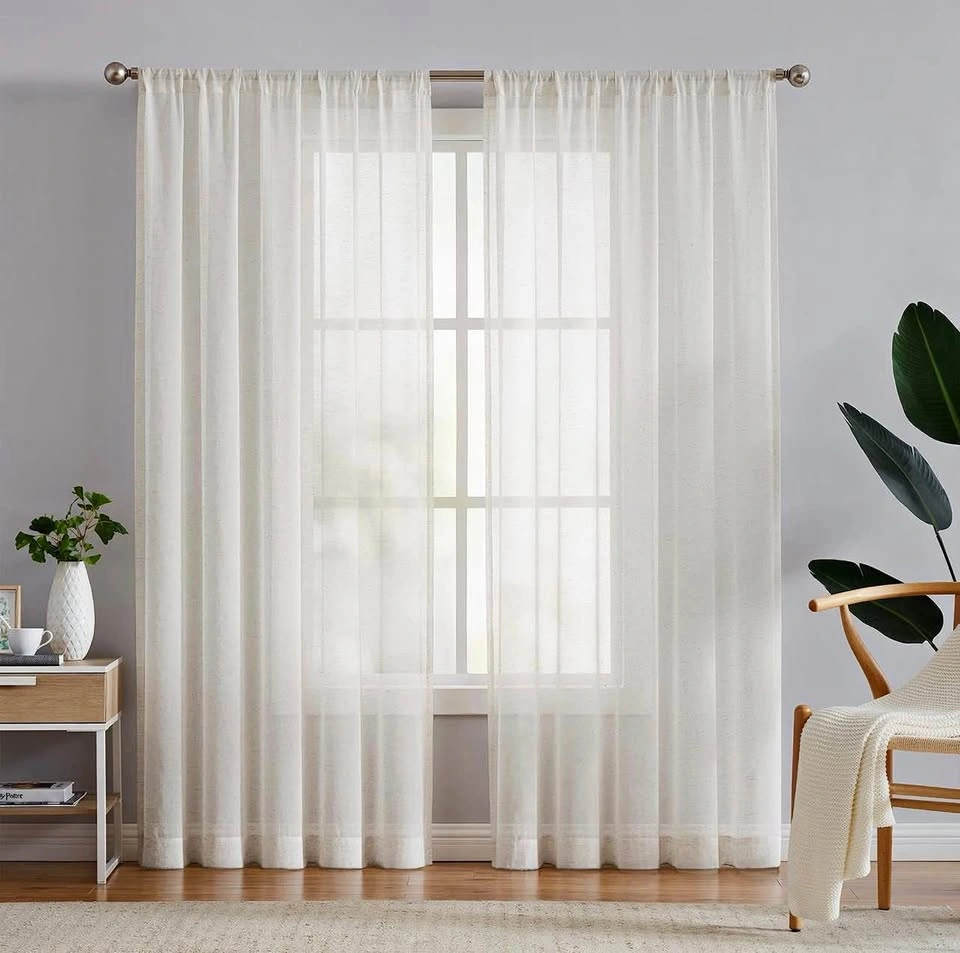 FMFUNCTEX Linen Sheer Natural Beige Curtains 52W x 90L