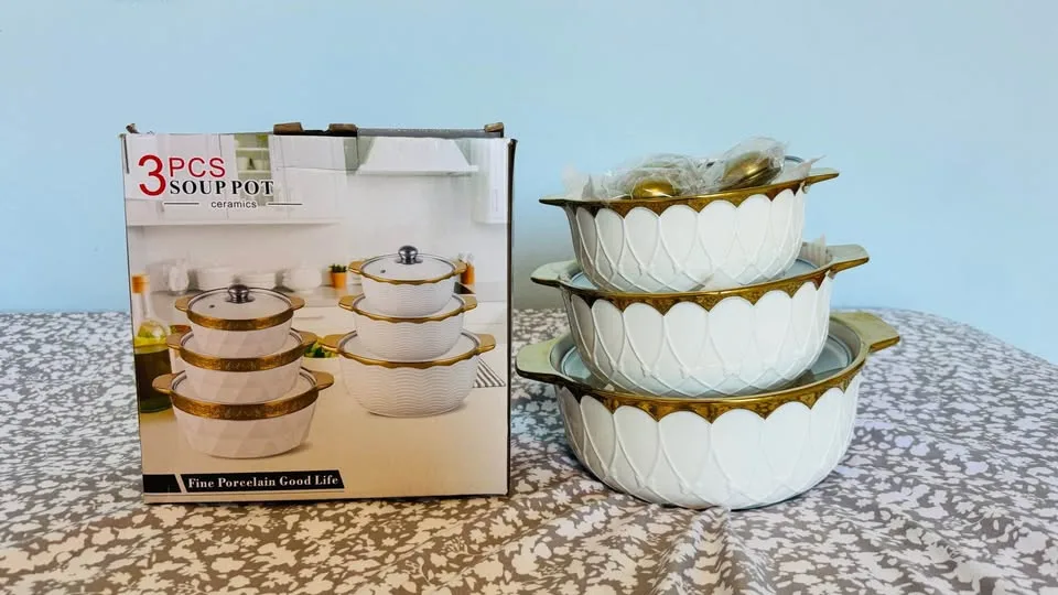 3-Piece Ceramic Soup Pot Set image indicator(2)