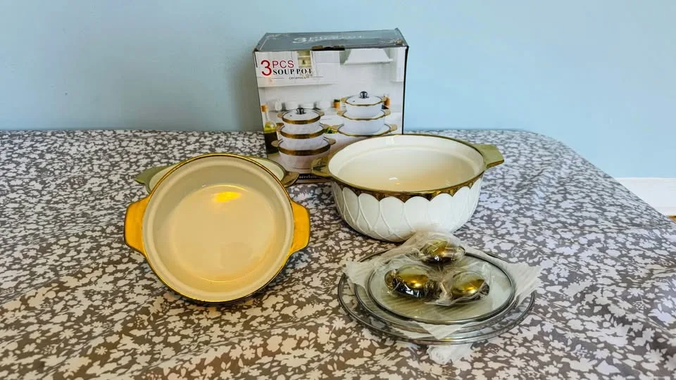 3-Piece Ceramic Soup Pot Set image indicator(4)