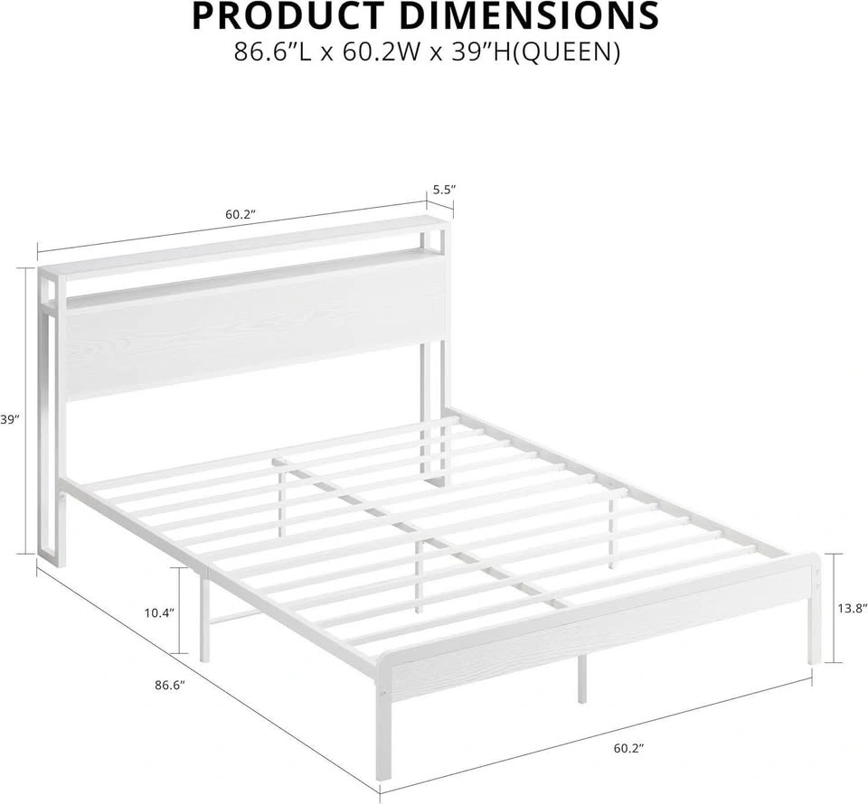Queen Bed Frame with 2-Tier Storage Shelf Headboard - photo 2