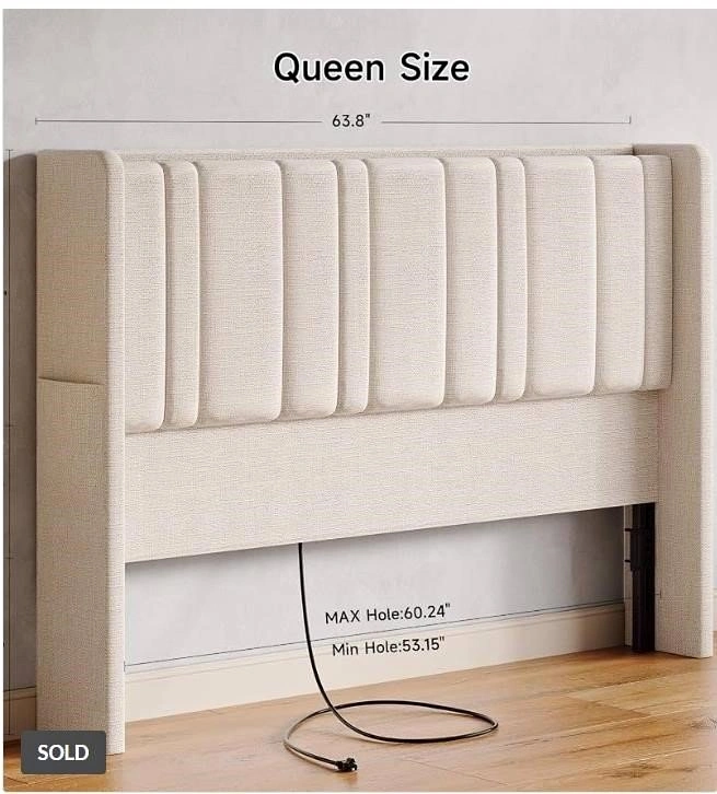 Queen Size Headboard with LED Light & Charging Station- New!