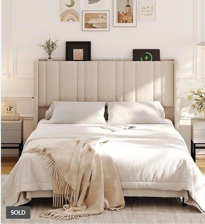 Queen Size Headboard with LED Light & Charging Station- New! - photo 3