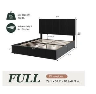 Full Velvet Upholstered Platform Bed with Adjustable Headboard - photo 2