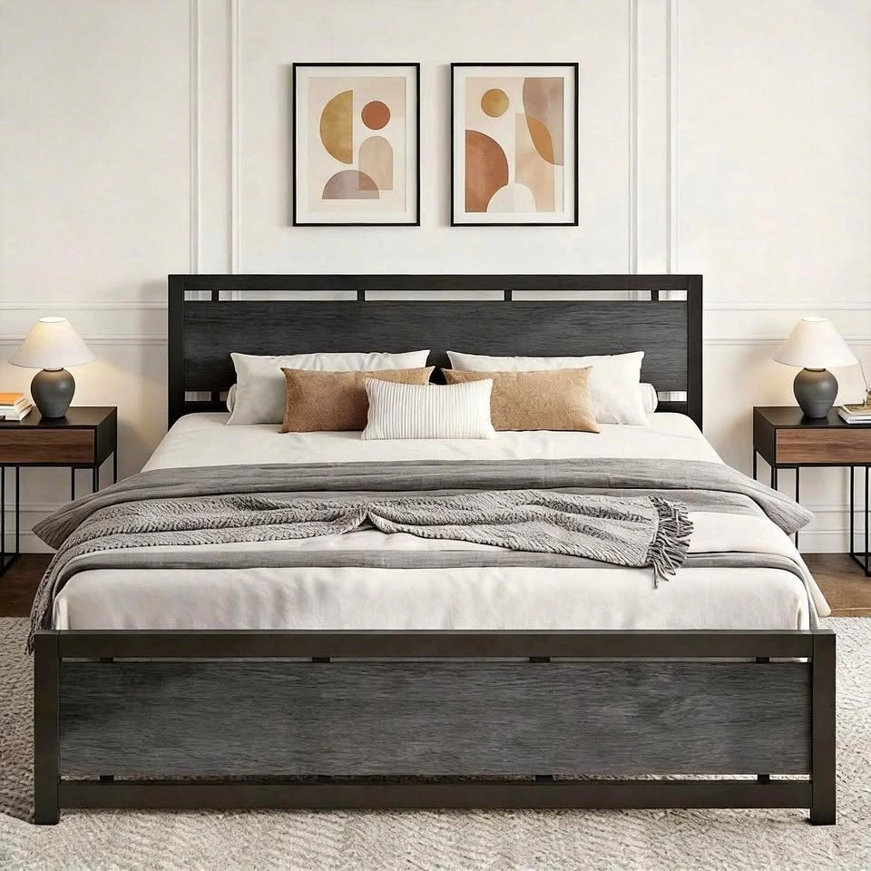 King Bed & Headboard, Strong Supports, Easy Assembly