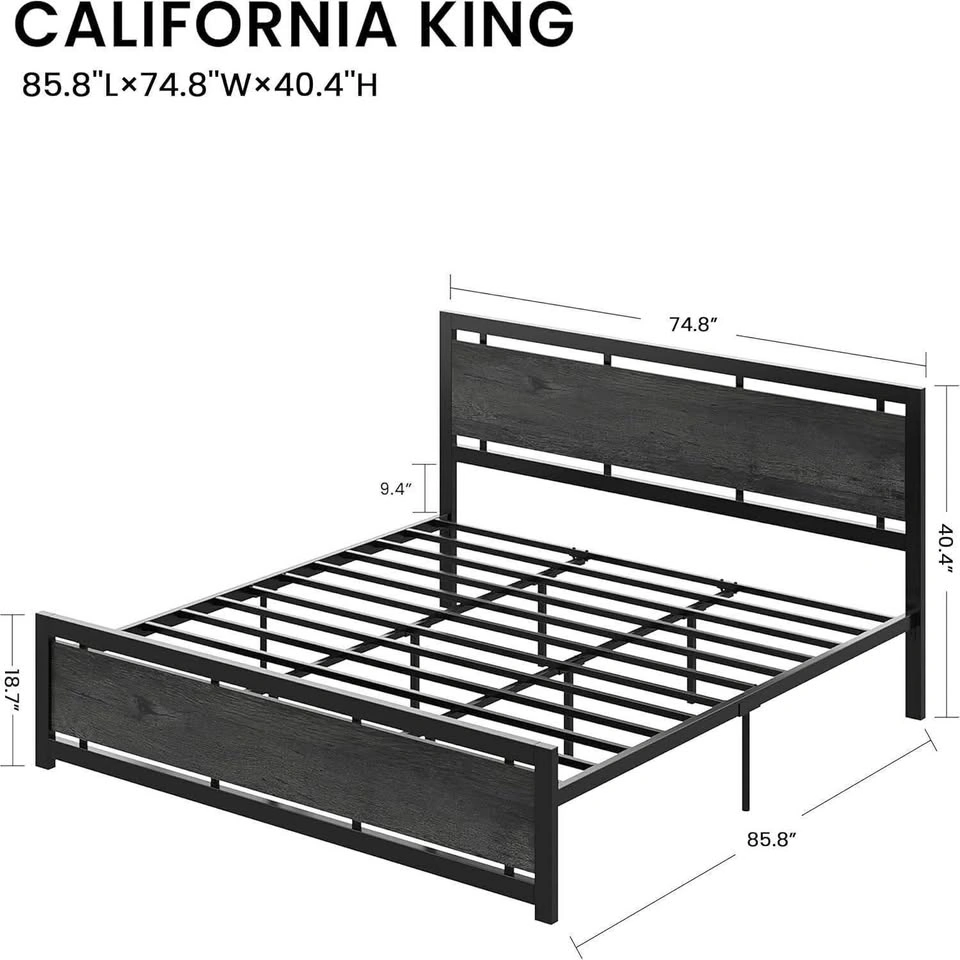 King Bed & Headboard, Strong Supports, Easy Assembly - photo 2
