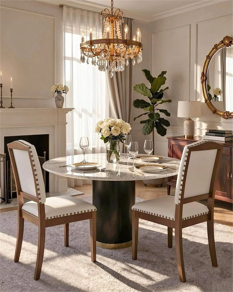 Set of 2, Upholstered Leather Copper-Nailed Kitchen Chairs