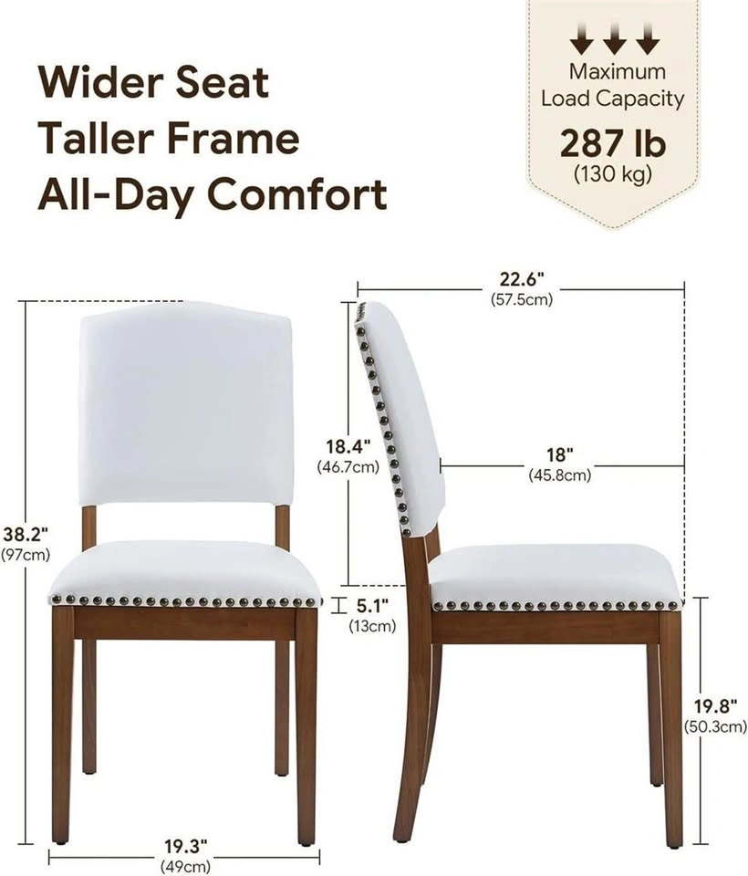 Set of 2, Upholstered Leather Copper-Nailed Kitchen Chairs - photo 2
