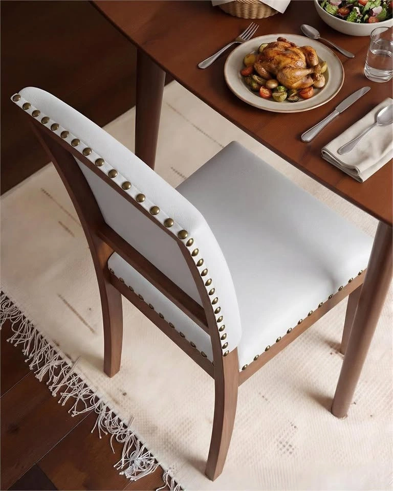 Set of 2, Upholstered Leather Copper-Nailed Kitchen Chairs - photo 4