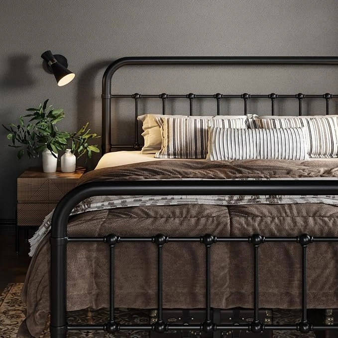 Queen Metal Platform Bed Frame with Iron-Art Headboard - photo 2