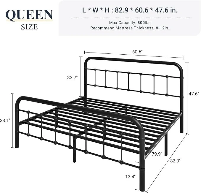 Queen Metal Platform Bed Frame with Iron-Art Headboard - photo 3