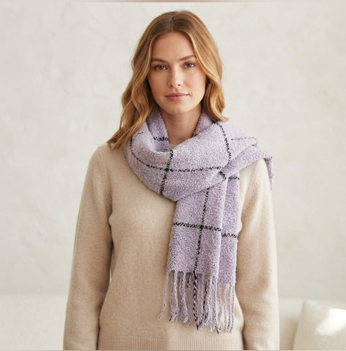 Kate And Leo Purple Plaid Blanket Scarf Fringe Winter Wrap