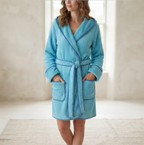 Bluenotes Blue Fluffy Hooded Robe Plush Lounge Size M