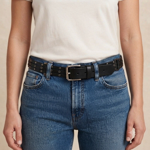 Kate And Leo Black Triple Strand Studded Belt Plus Size 52"