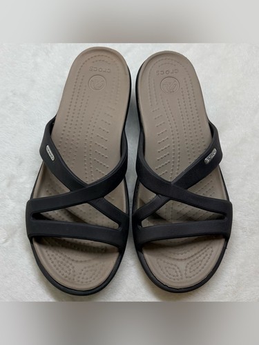 Crocs Brooklyn Low Wedge Black Strappy Sandals Size 9 - photo 3