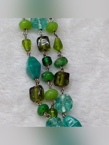 Green Multi Strand Beaded Statement Necklace Silver Tone - photo 3