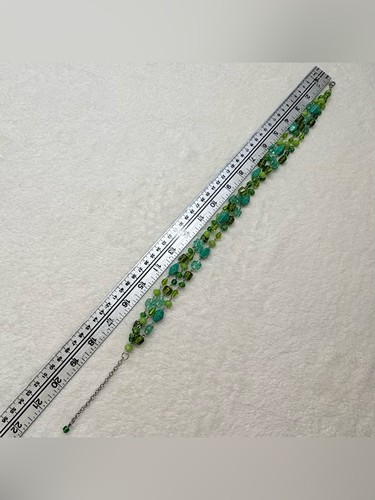 Green Multi Strand Beaded Statement Necklace Silver Tone - photo 4