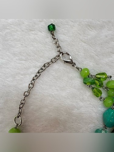 Green Multi Strand Beaded Statement Necklace Silver Tone - photo 5
