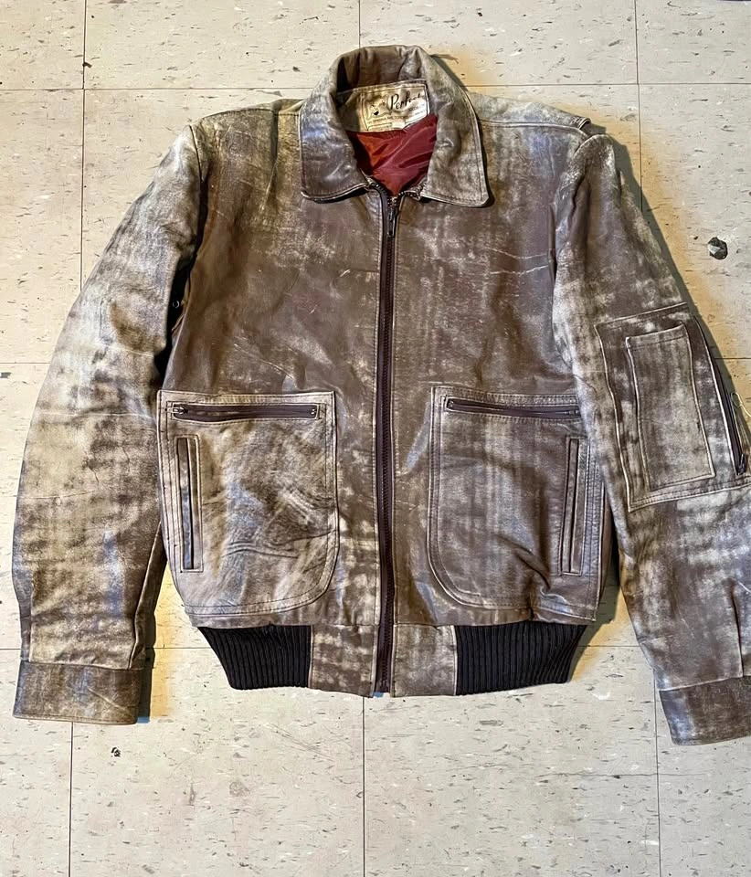 Vintage Distressed Brown Leather Bomber Jacket