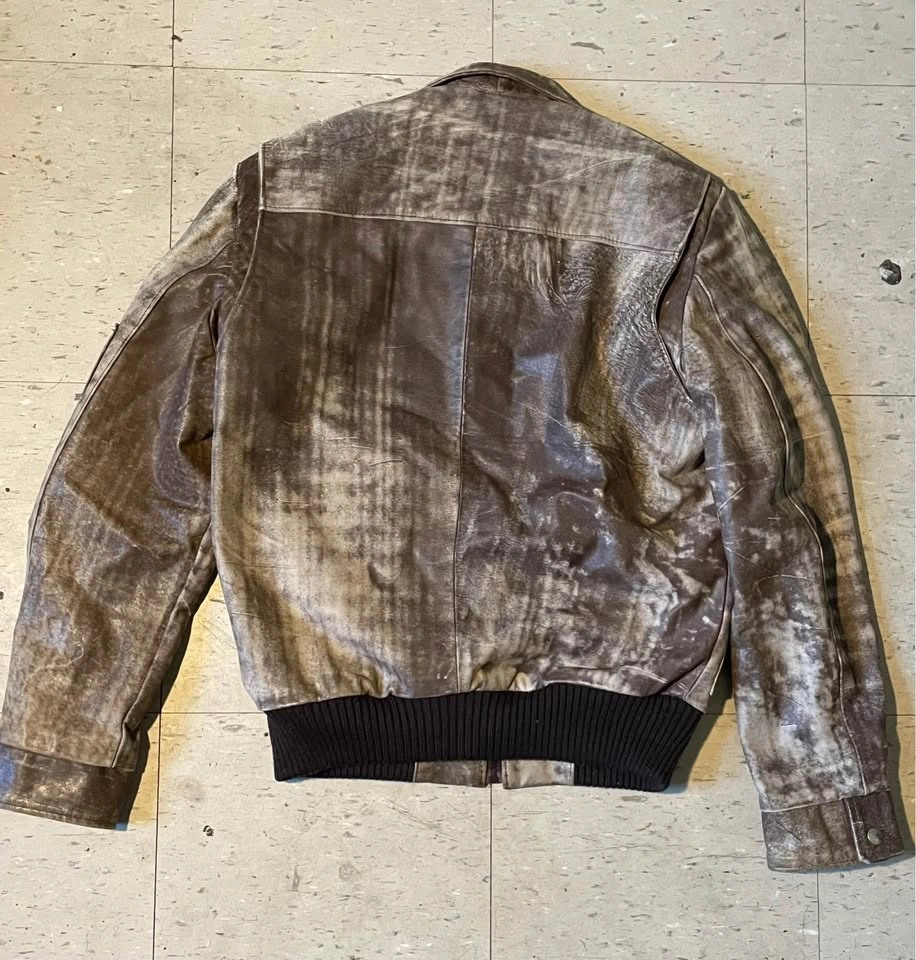 Vintage Distressed Brown Leather Bomber Jacket - photo 3