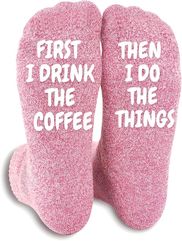 NEW ANOTION Novelty Socks, Pink Coffee Lover, One Size Fits Most