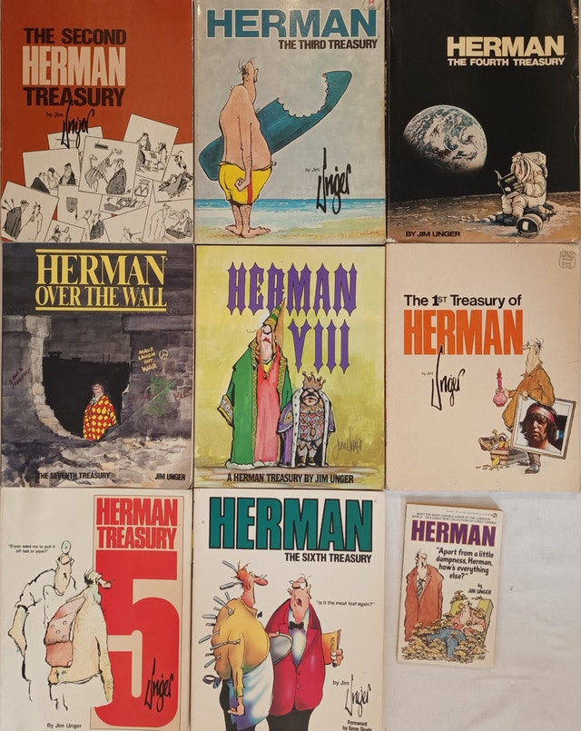 9 Vintage Herman Comic Strip Series Books by Jim Unger