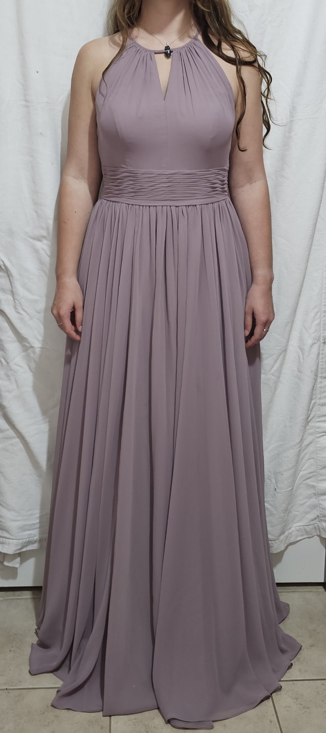 Azazaie Women's Size 8 Dusk A-Line Keyhole Ruched Chiffon Dress