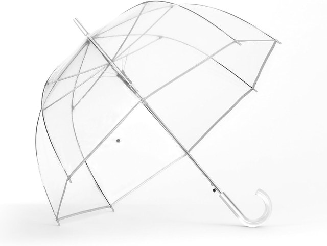 NEW Auto Open Clear Bubble Umbrella w Clear/SILVER Crook Handles