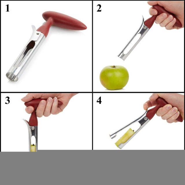 NEW Apple Corer Lever Tool Stainless Steel Seed Remover Red Grip - photo 2