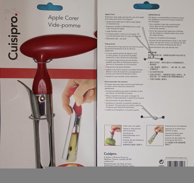 NEW Apple Corer Lever Tool Stainless Steel Seed Remover Red Grip - photo 3