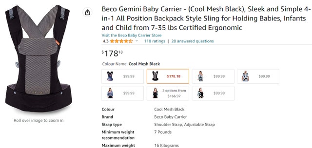 NEW Beco Gemini Baby Carrier - Cool Mesh Black - photo 2