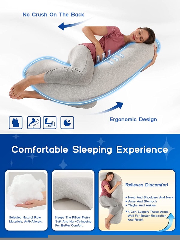 NEW 47" Grey Wndy's Dream Maternity Pregnancy Pillow J Shaped - photo 2