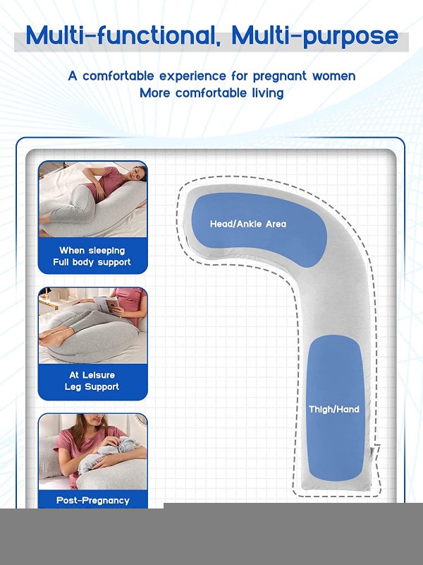 NEW 47" Grey Wndy's Dream Maternity Pregnancy Pillow J Shaped - photo 5