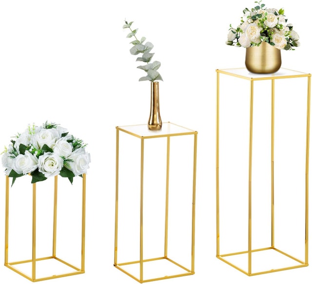 NUPTIO 3 Pcs Tall Gold Table Vases for Centerpieces with Acrylic